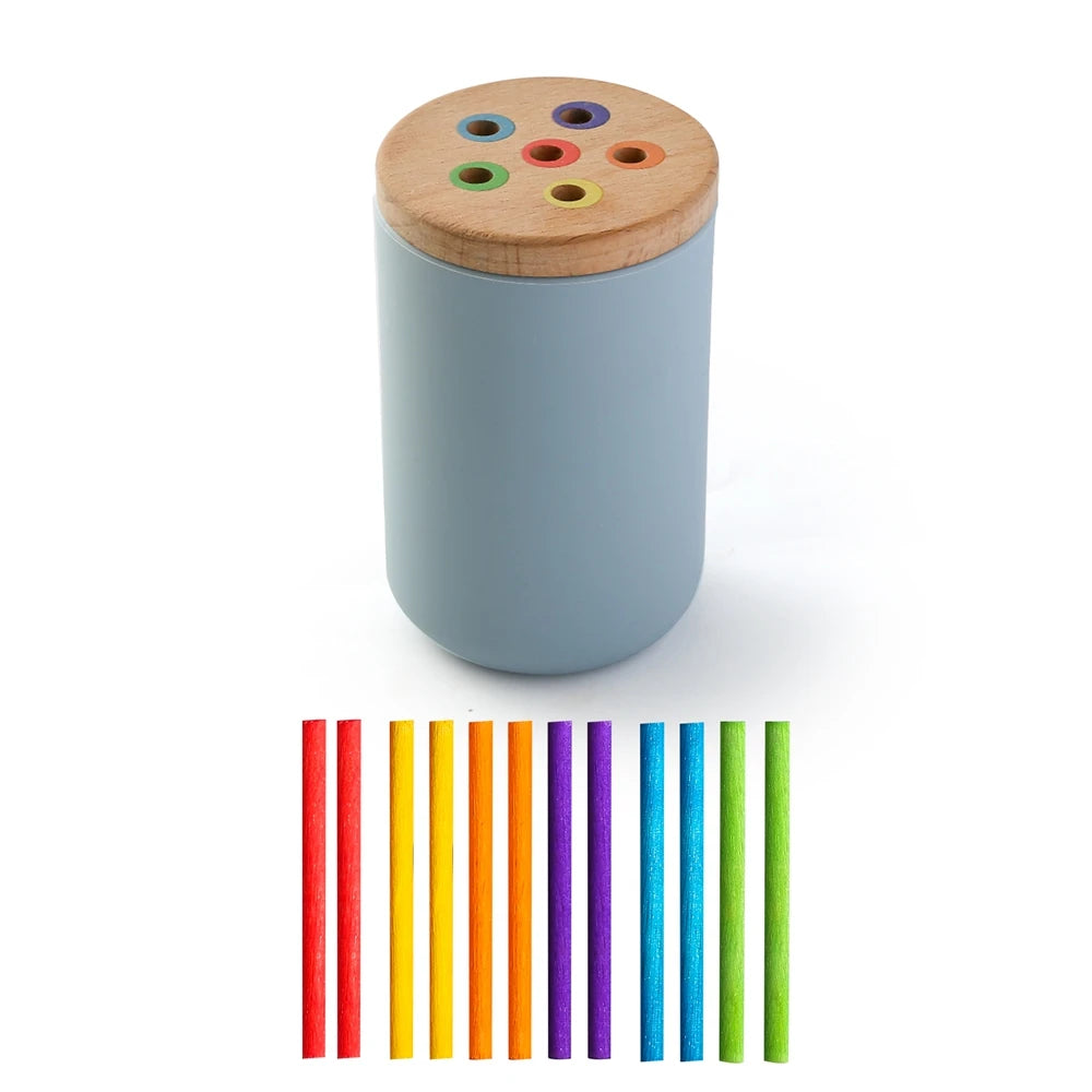 Montessori colour sorting toy, Blue Cup – Thin Sticks