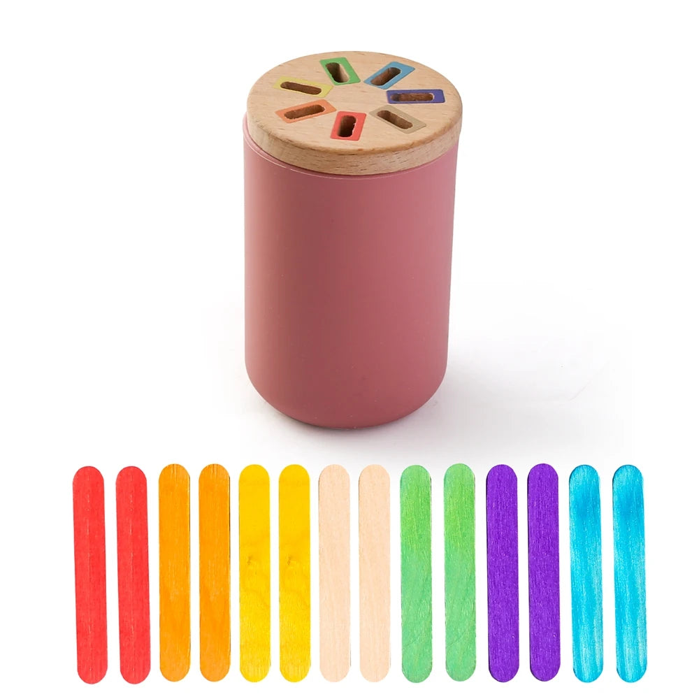 Montessori colour sorting toy, Pink Cup – Wide Sticks