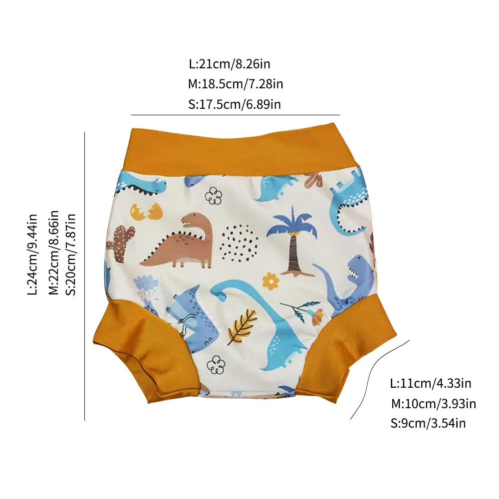 Reusable swim nappy for babies with size measurements