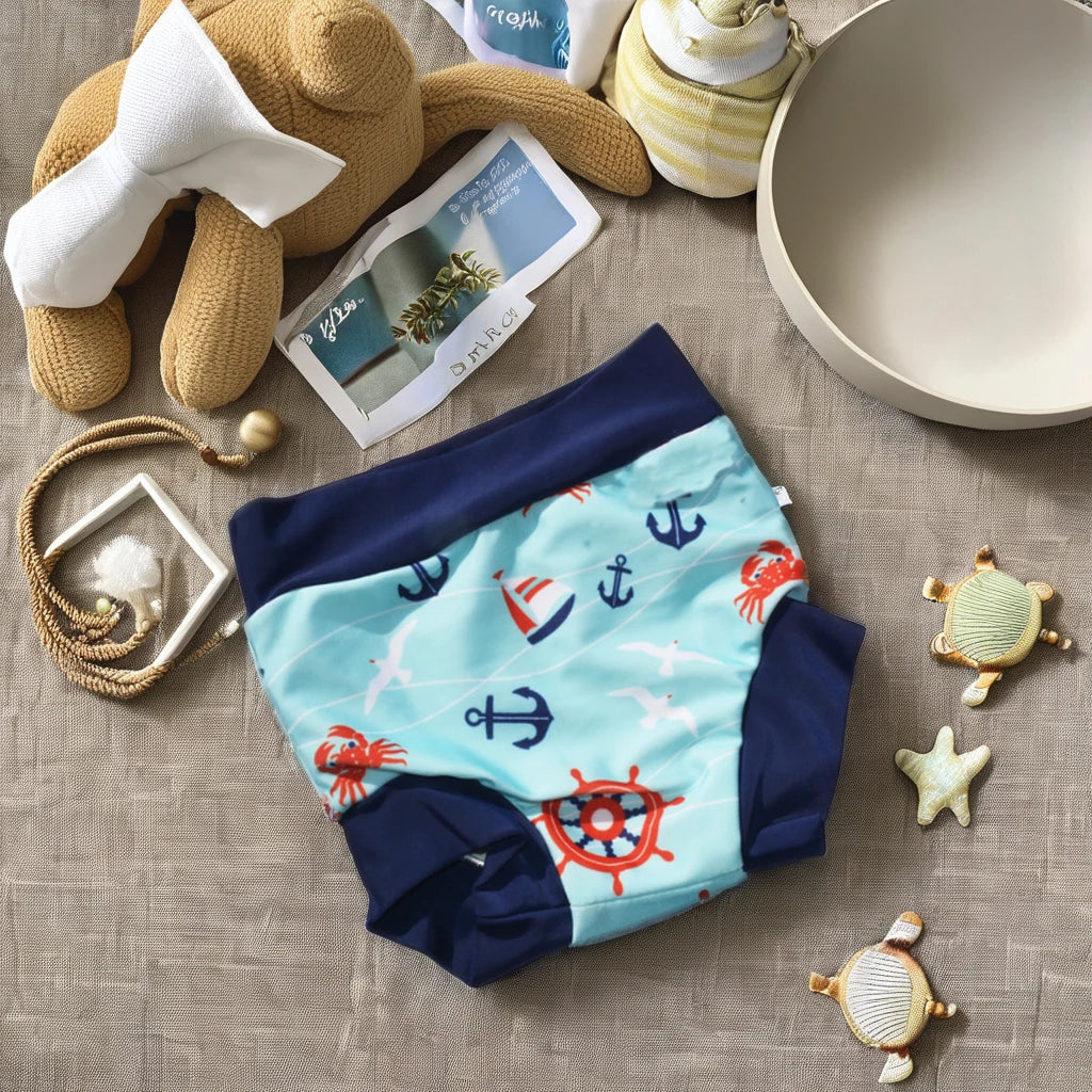 Washable baby swim nappy with anchor print