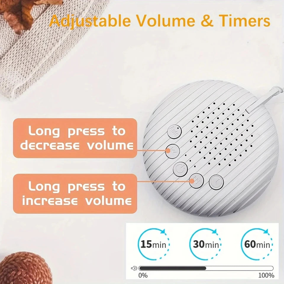 White noise machine volume and timer controls