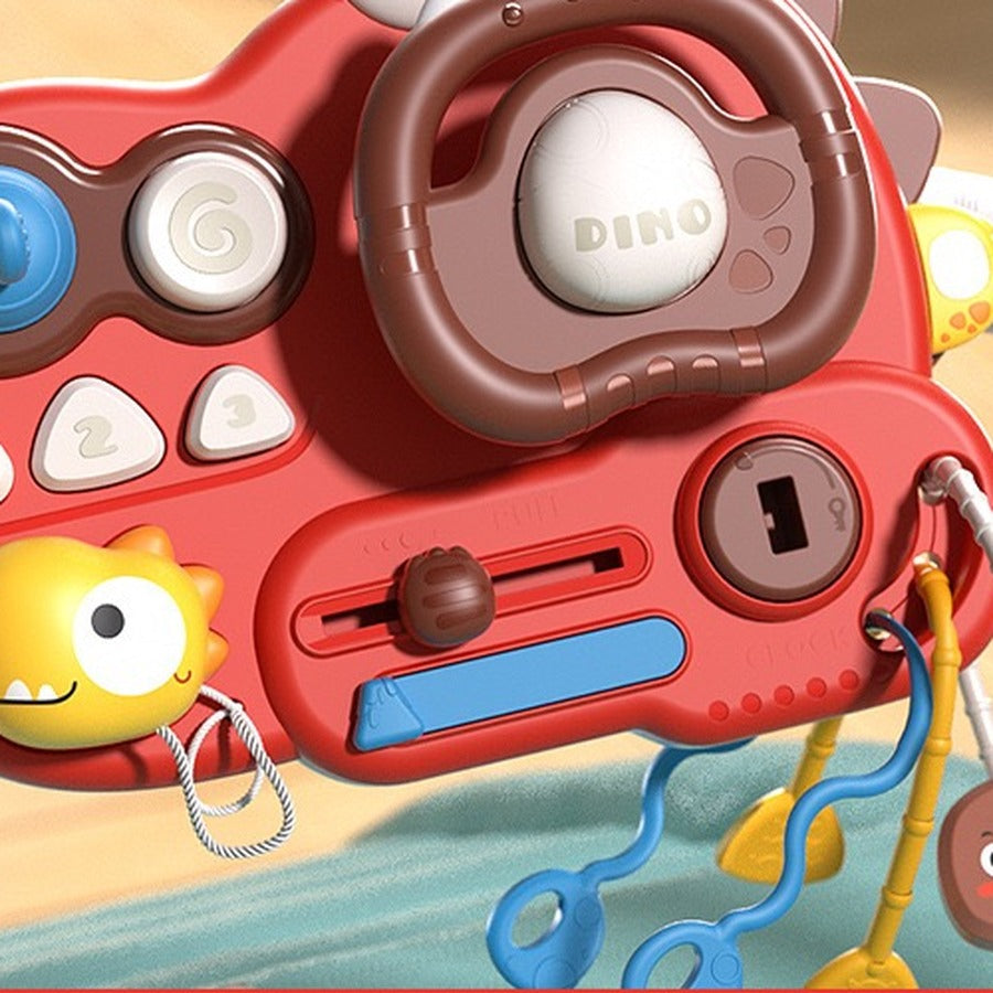 Dinosaur busy board with steering wheel red
