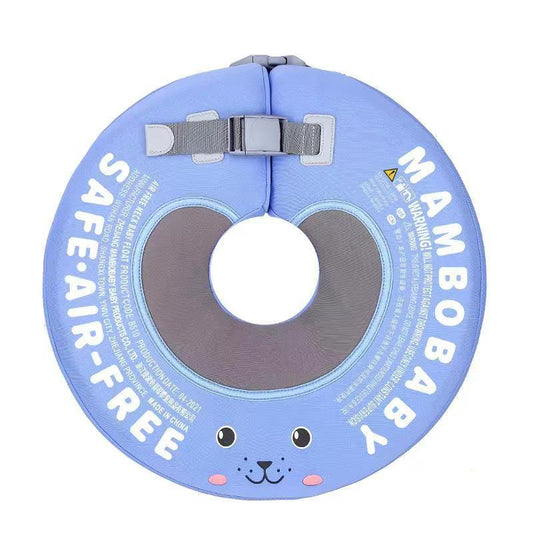 Mambobaby non-inflatable baby neck float ring, Blue 3D design, 4–12 months