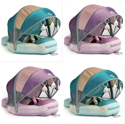 Two baby buggies in teal and purple with 'Mambo Baby' branding.