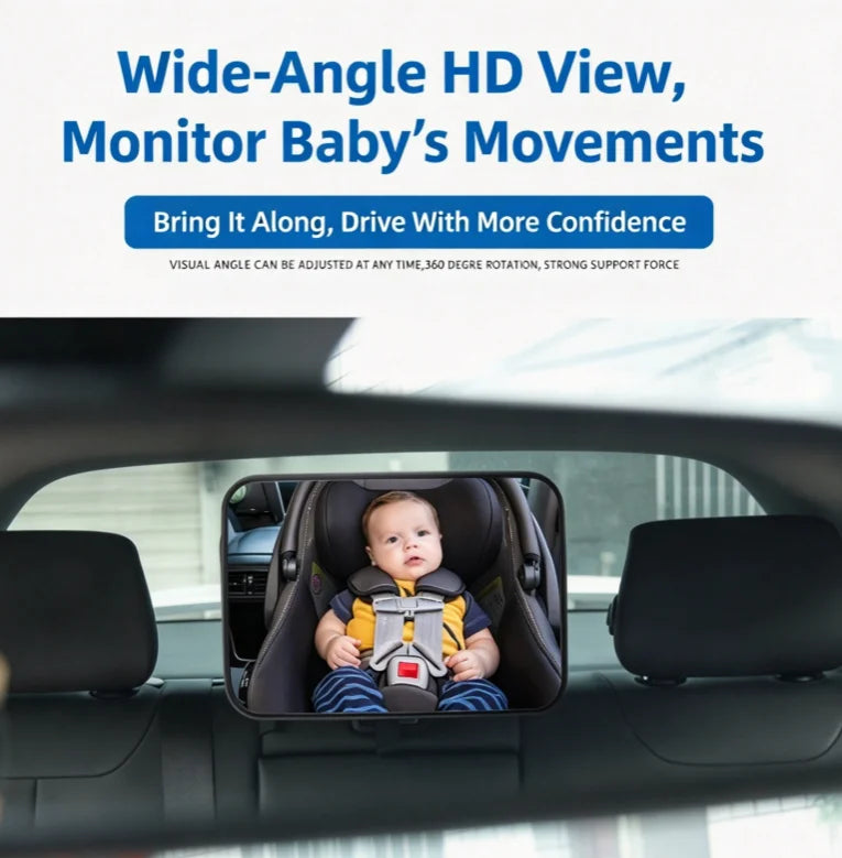 Baby car mirror view of a rear facing car seat