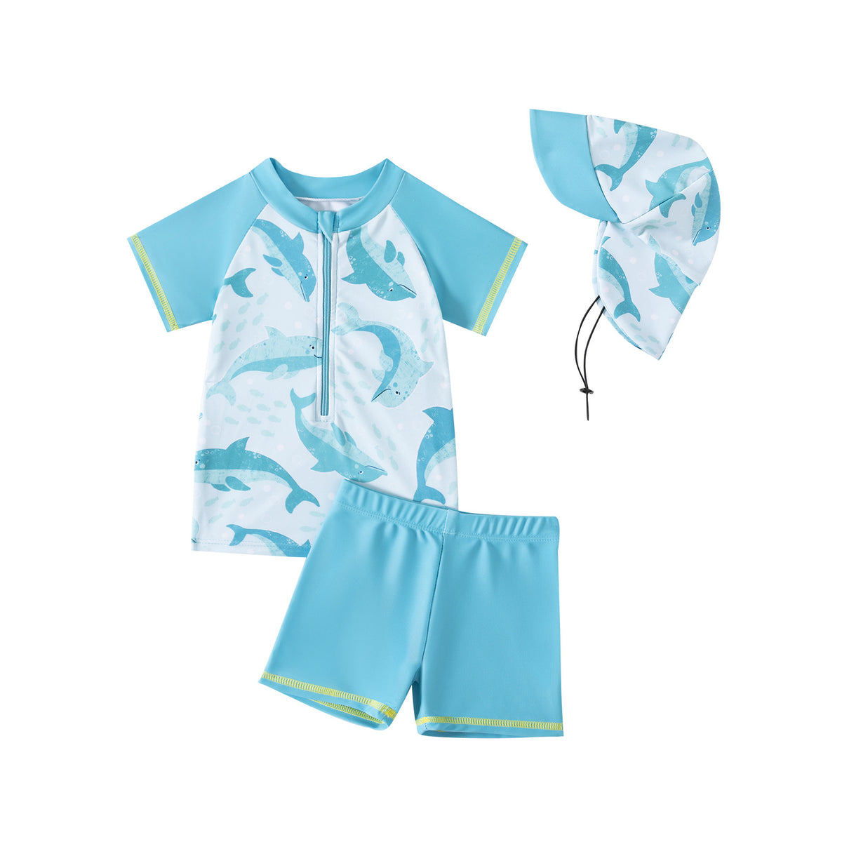 Baby and toddler UPF 50+ swim outfit in blue sky – 3-piece set with detachable sun hat