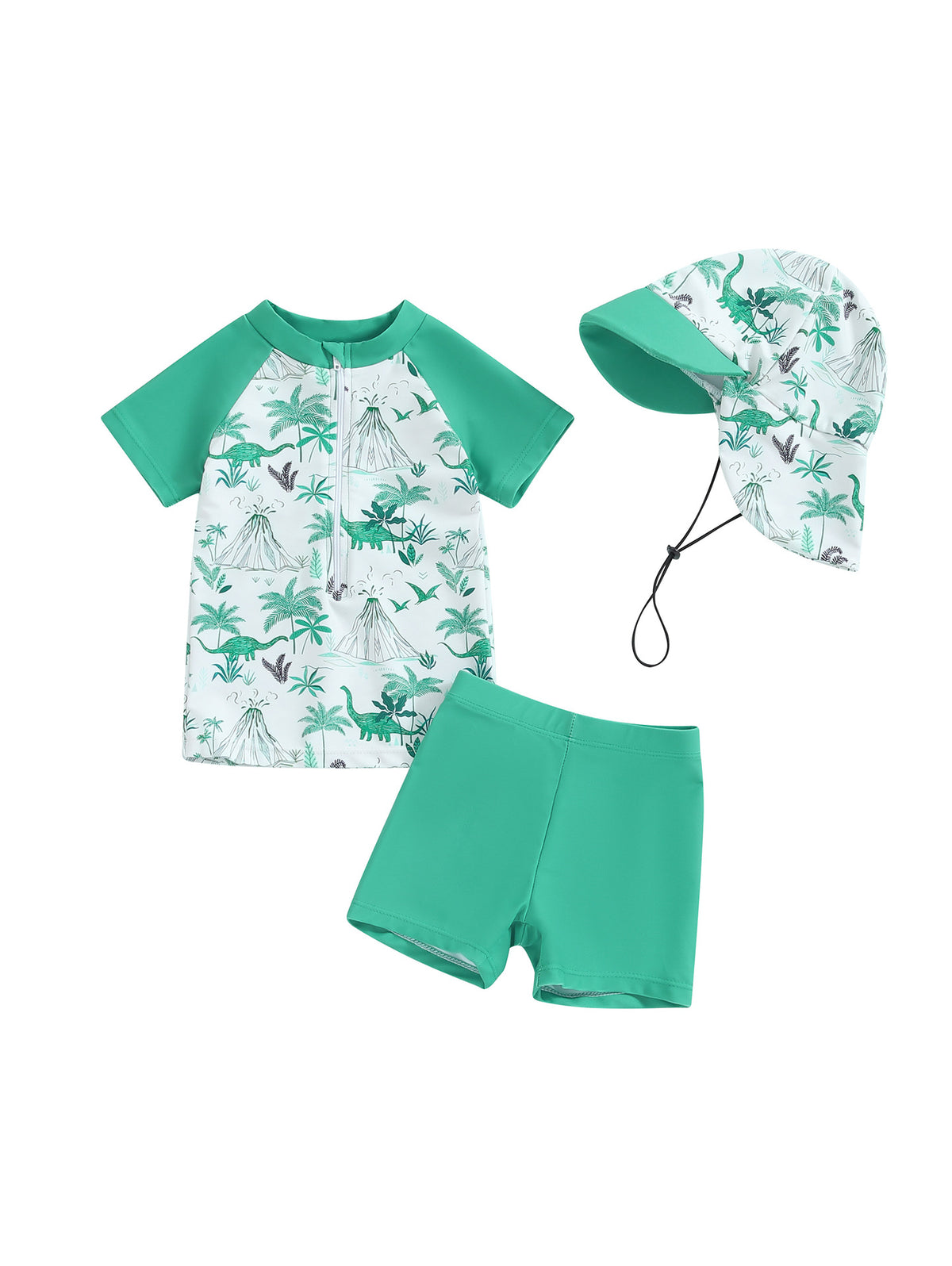 Baby and toddler UPF 50+ swim outfit in green – 3-piece set with detachable sun hat