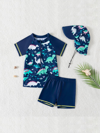 Baby and toddler UPF 50+ swim outfit in navy blue – 3-piece set with detachable sun hat