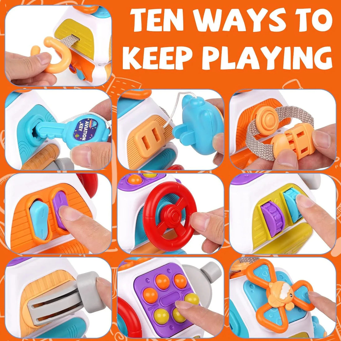 Busy cube activities: twist, press, slide and spin