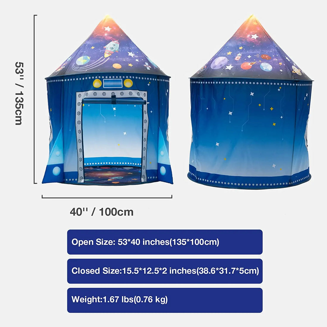 Kids play tent size: 100 cm wide, 135 cm high