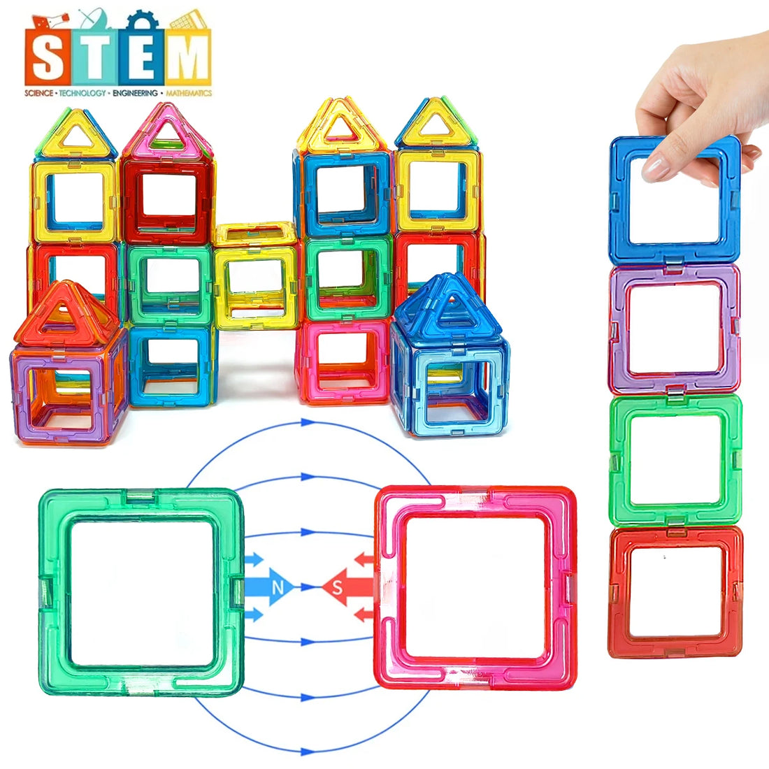 Magnetic tiles building blocks connecting edge to edge