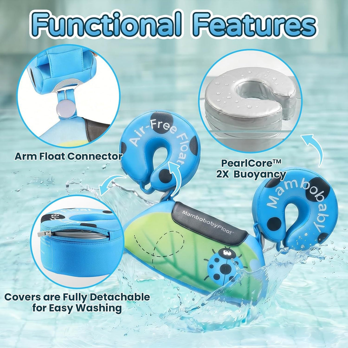 Arm float connector and fully detachable washable covers