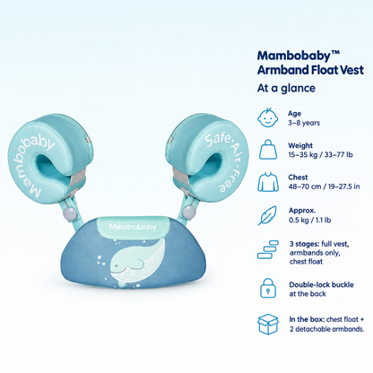 Mambobaby Armband Float Vest – specifications at a glance – age, sizes, materials and what is in the box