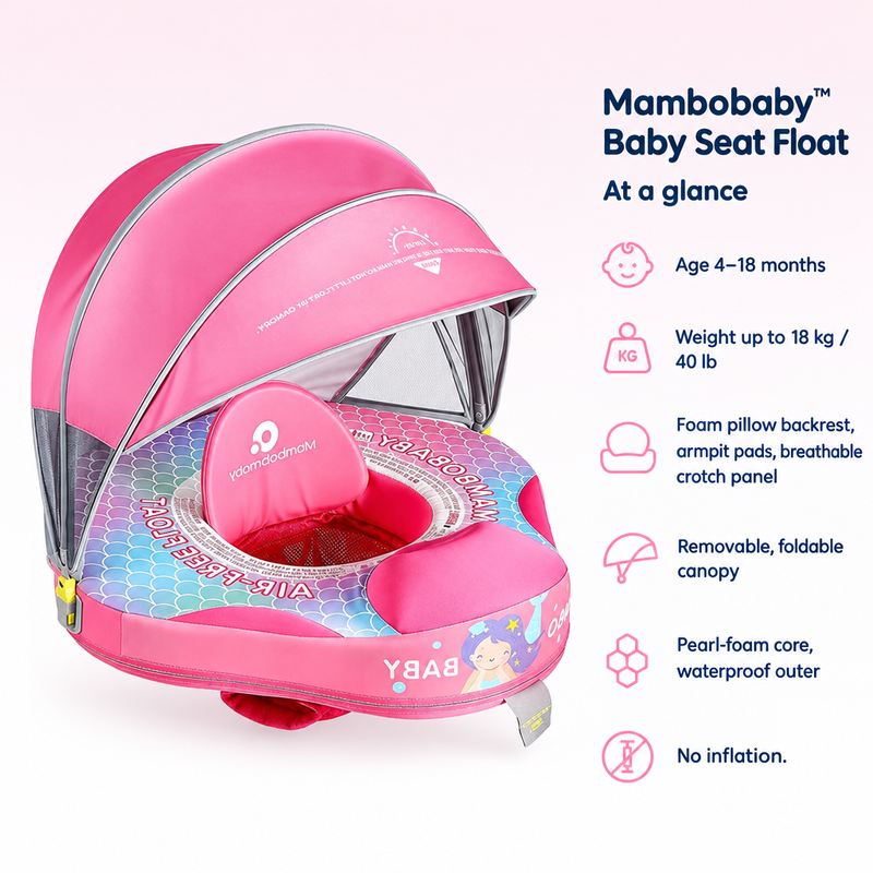 Mambobaby Baby Seat Float – specifications at a glance – age, sizes, materials and what is in the box