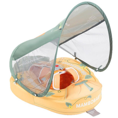 Mambobaby Pumpkin baby float in yellow with the sunshade canopy raised, 3–24 months