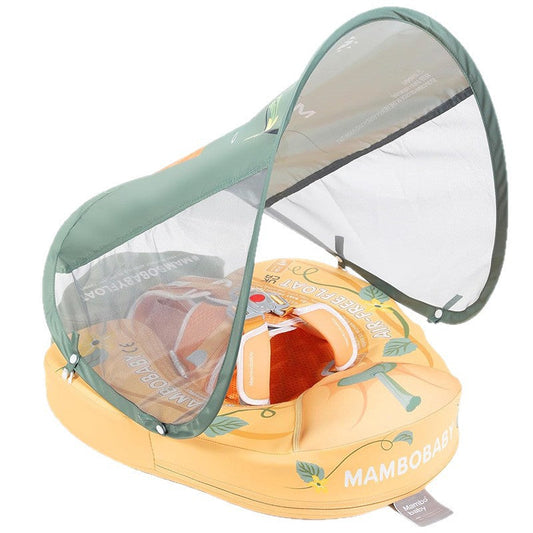 Mambobaby Pumpkin baby float in yellow with the sunshade canopy raised, 3–24 months