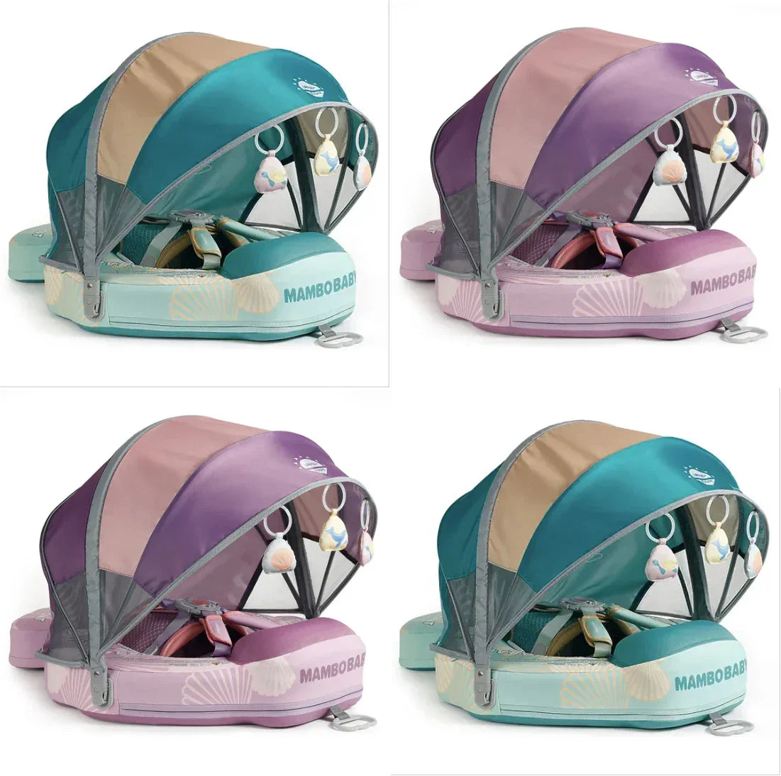 Available colors for Mambobaby Seashell Float. Green and Purple waterproof leather options.