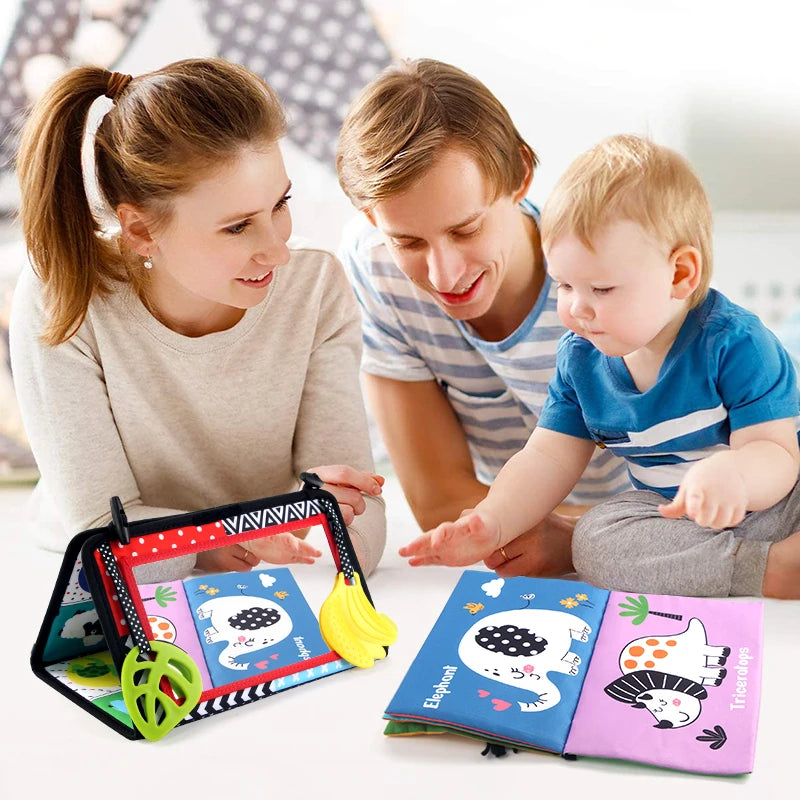 Baby and toddler playing with a tummy time mirror
