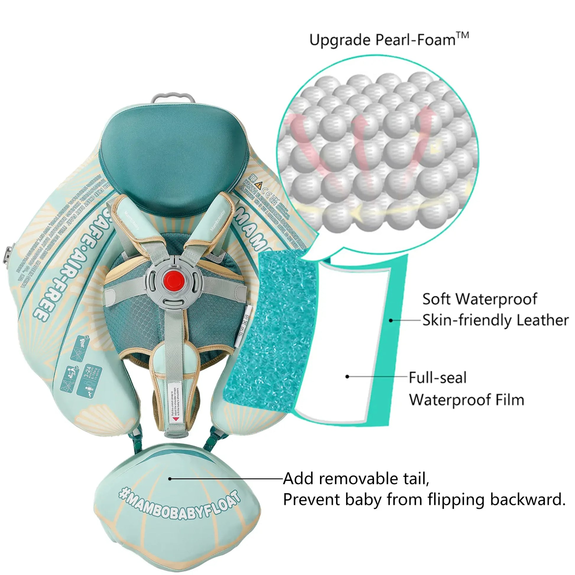 Patented Pearl-Foam™ technology. Solid air-free core that never leaks and requires no inflation.